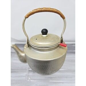 Teapot Aluminum Lid Strainer Infuser Bamboo Wrap Handle 1950s VTG Japan Small